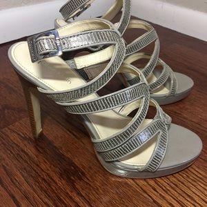 Calvin Klein Embossed Heels Sz 7.5 | Gray Dress Sandals
